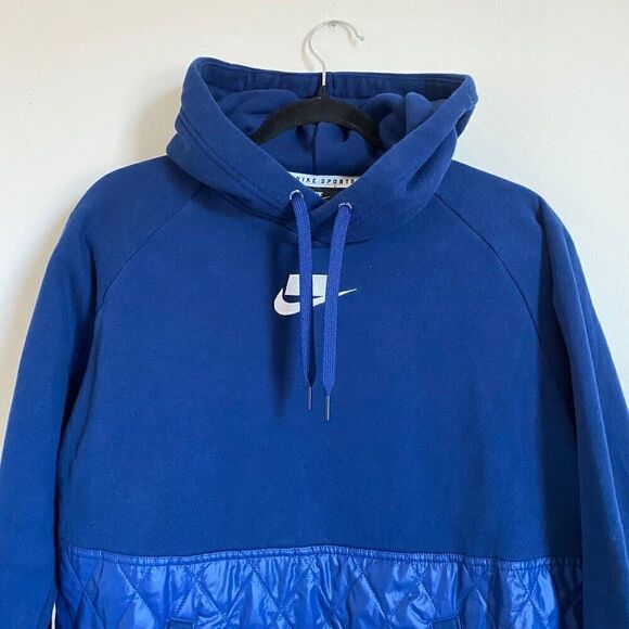 Nike NSW Embroidered Fleece Quilted‎ Hoodie Sweatshirt Blue Medium CJ6253-492 - Picture 8 of 8